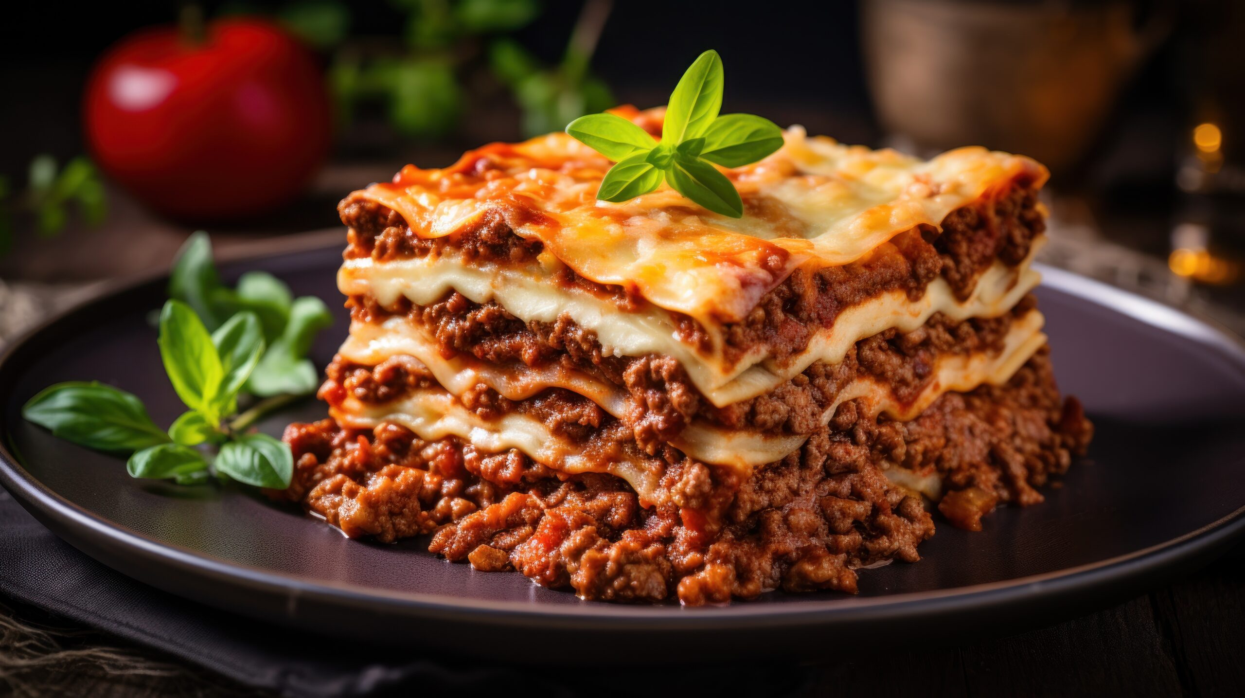 Traditional lasagna with rich Bolognese sauce.